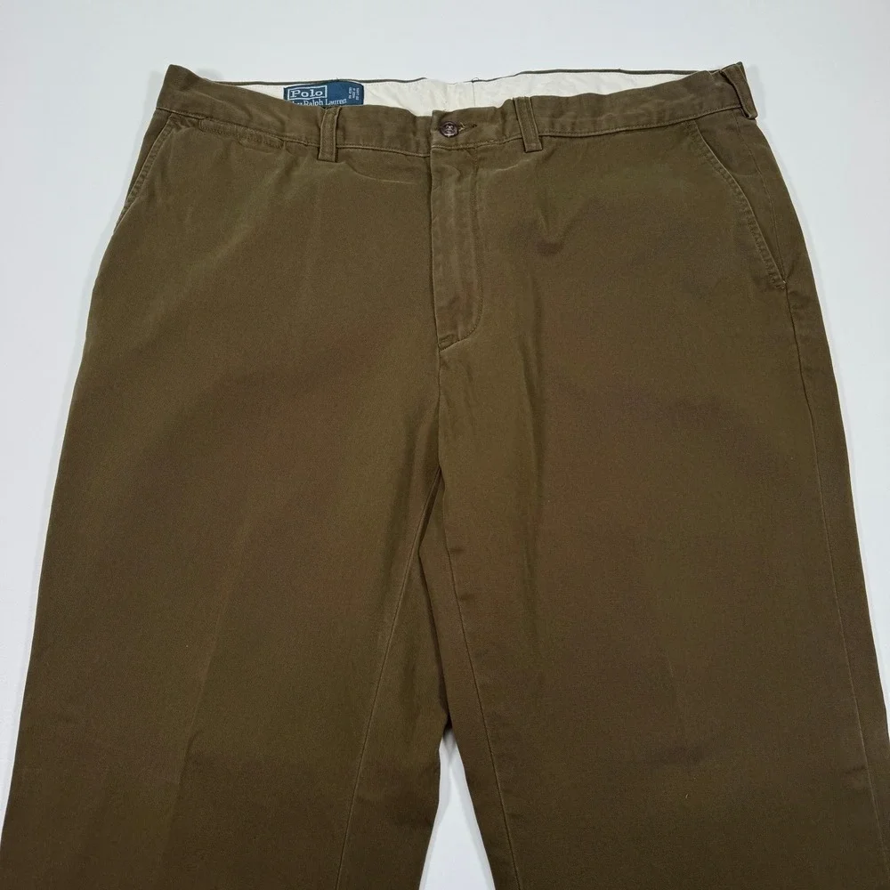 Vintage Polo Ralph Lauren Preston Mens Chinos 38x32 Brown Cotton Flat Front